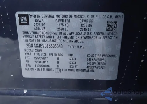 2018 Chevrolet Equinox Lt z USA, uszkodzony, nr VIN 3GNAXJEV0JS505340